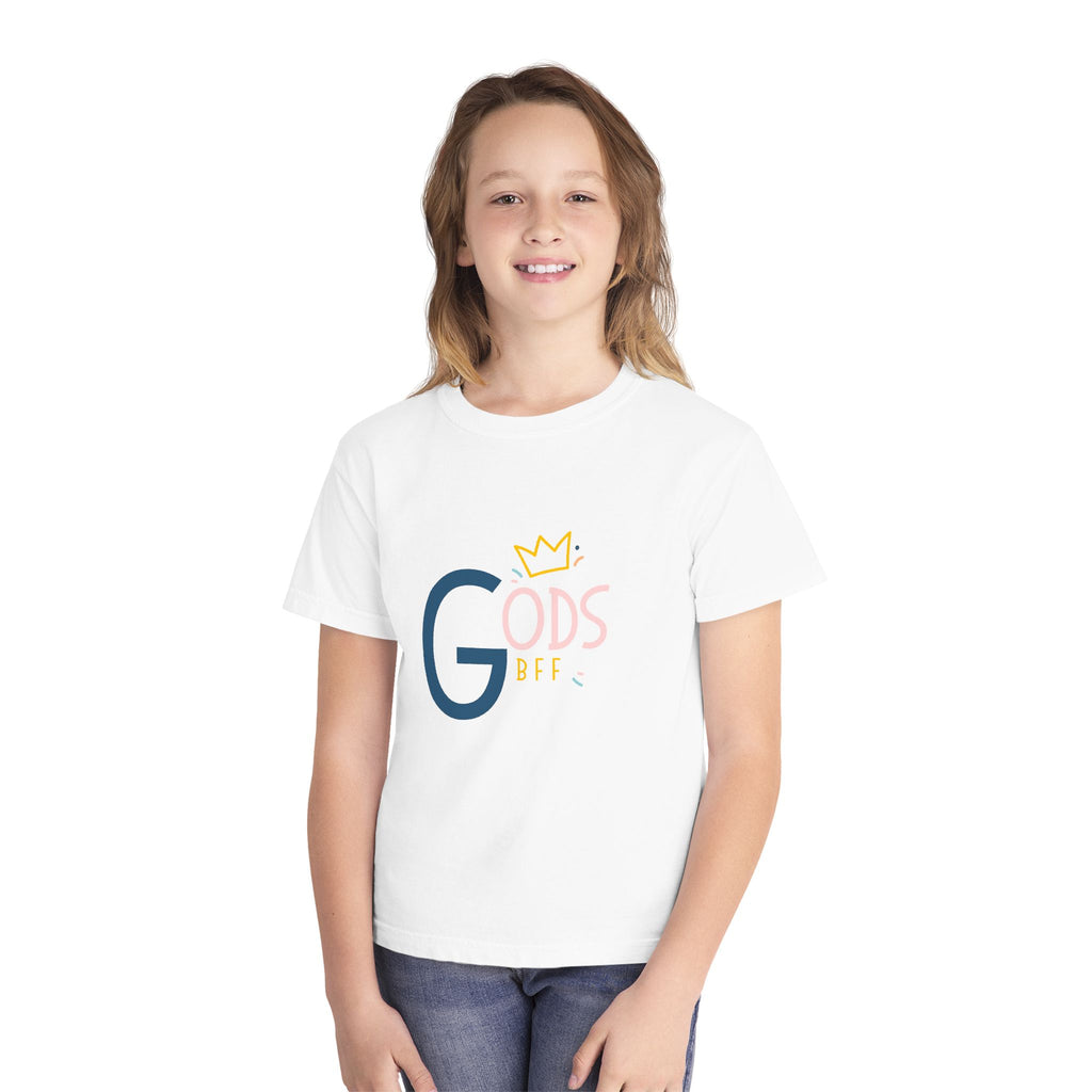 Youth Tee — "God's BFF" Crown Graphic Christian Kids Shirt