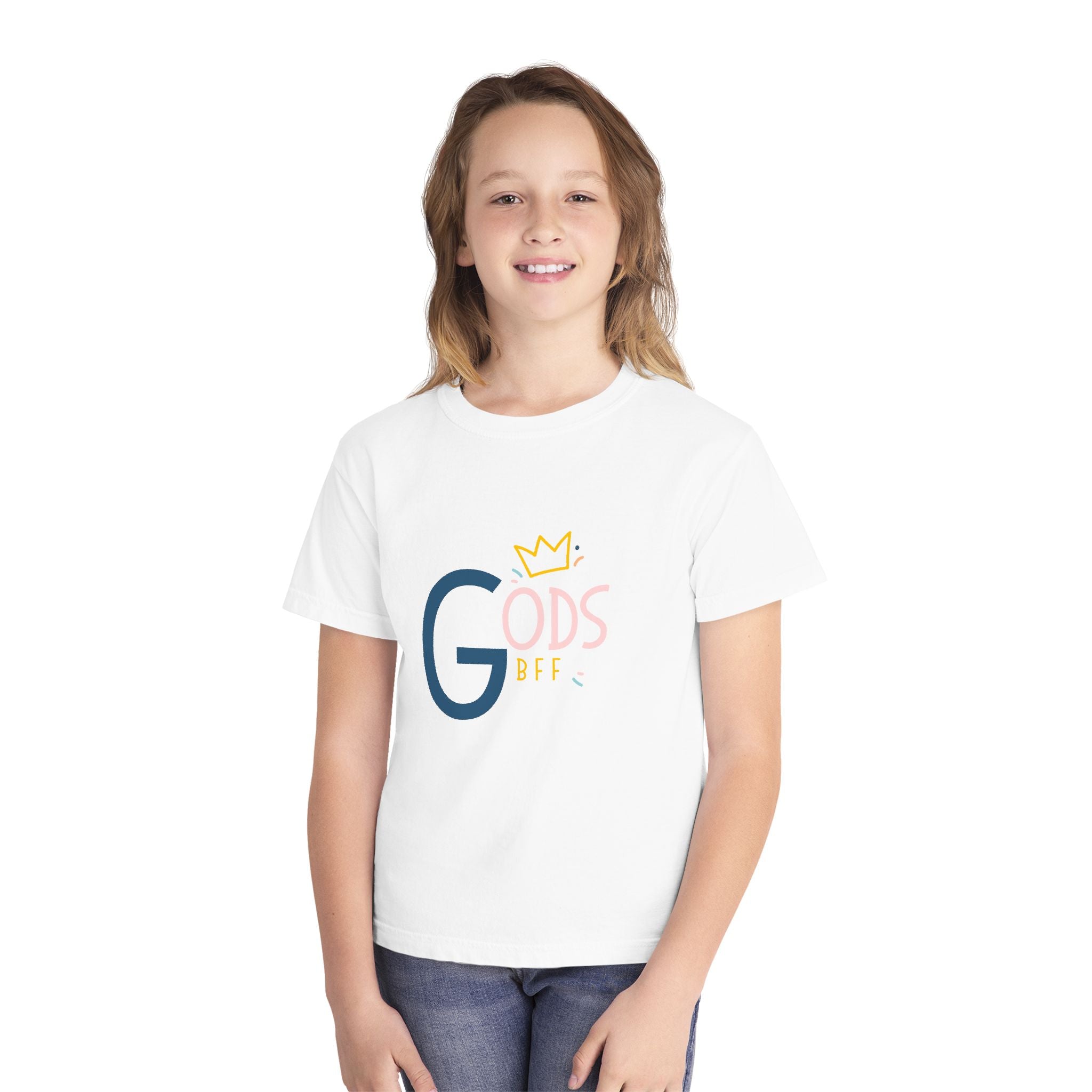 Youth Tee — "God's BFF" Crown Graphic Christian Kids Shirt